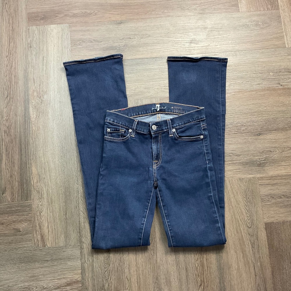 7 For All Mankind Skinny Bootcut Denim Jeans Womens 27 Dark Wash Blue Classy USA